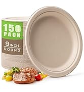 Gezond 150pcs Compostable Paper Plates 9 Inch Disposable Plates Unbleached Heavy Duty Eco-friendl...