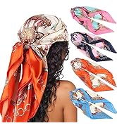 DRESHOW 35'' Large Square Satin Head Scarf - 4PCS Silk Feeling Neck Scarf Hair Sleeping Wraps Flo...