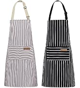 NLUS 2 Pack Kitchen Cooking Aprons, Adjustable Bib Soft Chef Apron with 2 Pockets for Men Women (...