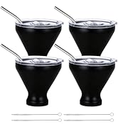 FELISTORY Stainless Steel Martini Glasses with Lids and Straws, Martini Glasses Set of 4, Perfect...