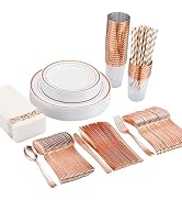 ISFANGCO 200 Pieces Plastic Plates, Disposable Silverware for 25 Guests, Dinnerware Set (Rose Gold)