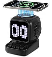 Retro Robot 5-in-1 Bluetooth Speaker: 15W Wireless Charger, Pixel LED Screen, 10W Stereo Sound & ...