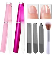 2Pcs Crystal Fingernail Files with Case + 3 Nano Glass Nail Shiner Polishers for Natural Nails- F...