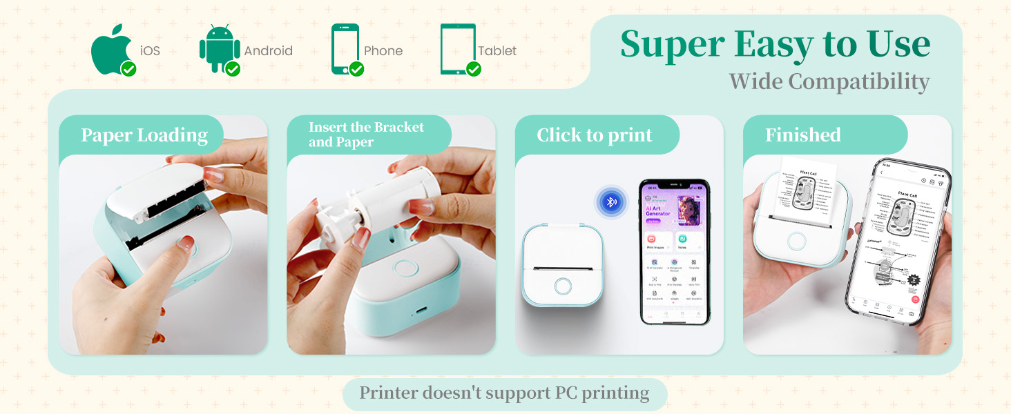 Memoking Mini Sticker Printer T02 Thermal Printer Portable Label Maker Bluetooth Photo Printer
