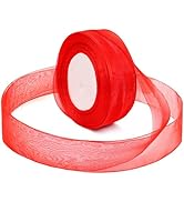 Ribbon for Gifts Wrapping, 1-1/2 inch 50Yard Sheer Organza Tulle Ribbon (Red)