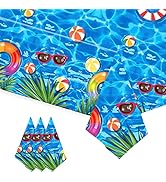 Kesfey 3 Packs Pool Party Tablecloths 51 x 87 Inch Waterproof Plastic Beach Tablecloth Water Prin...