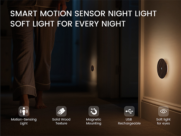 Minimalist dark walnut round sensor night light