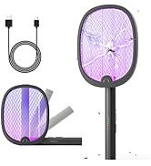 YISSVIC Electric Fly Swatter Foldable Bug Zapper Racket 2 in 1 Mosquito Killer with Purple Attrac...