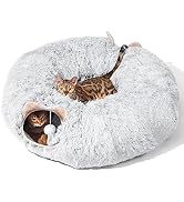 PETSTA Cat Tunnel with Cat Bed for Indoor Cats, Collapsible Plush Peekaboo Cat Cave, Multifunctio...