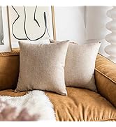 Demetex Linen Throw Pillow Covers Beige Cushion Covers Square Decorative Farmhouse Accent Throw P...