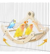 Bird Perch Toy with Mirror for Cage, Interactive Rocking Parakeet Toys and Perches, Wood Exercise...