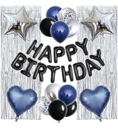 WEIKA 29 Pcs Navy Blue and Black Birthday Party Decorations - Blue Happy Birthday Balloons Banner...