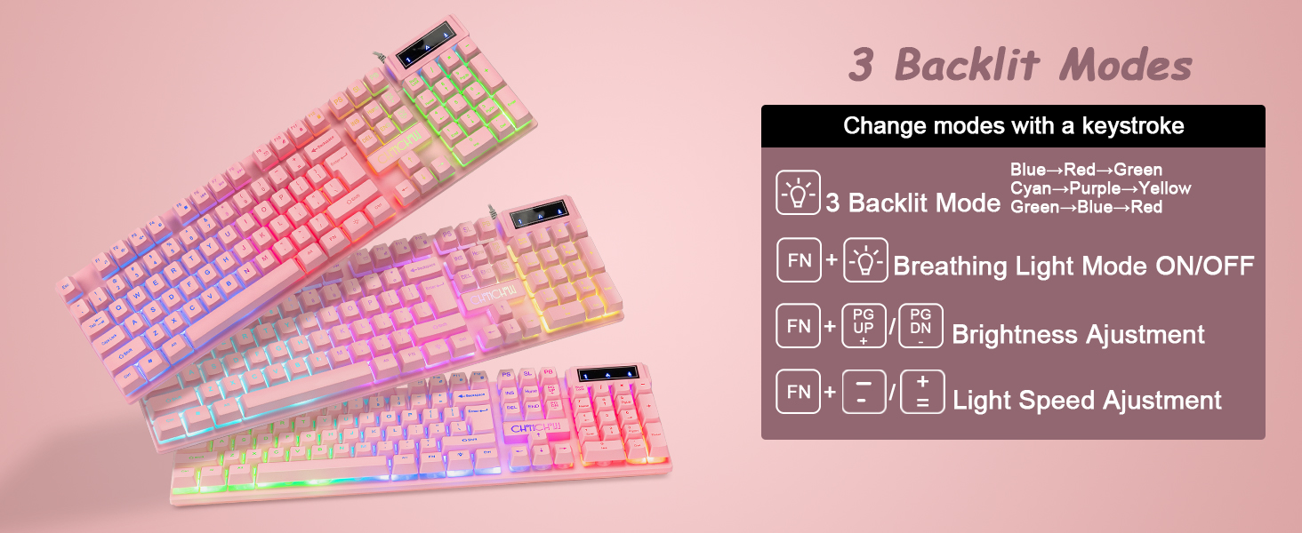 pink keyboard with led