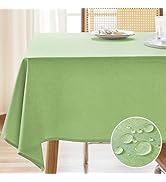 AUSSPVOCT Textured Linen Tablecloth Rectangle 52x70 Water Resistant Spill-Proof Wipeable Green Ta...