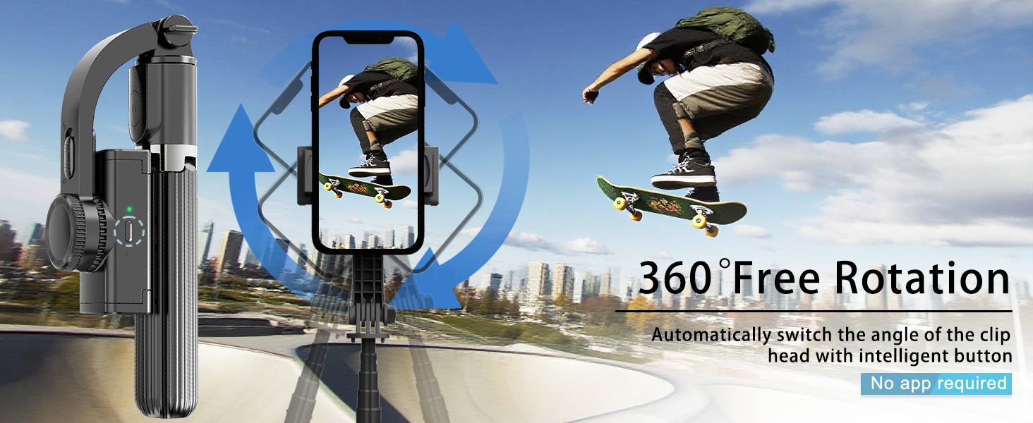 Selfie Stick Head Stabilizer, 360° Swivel Tripod with Wireless Remote, Portable Cell Phone Holder