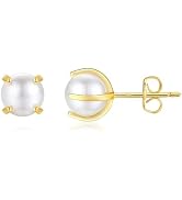 Angelstones 18K Gold Plated Sterling Silver Stud Earrings, Pearl Earrings for Women