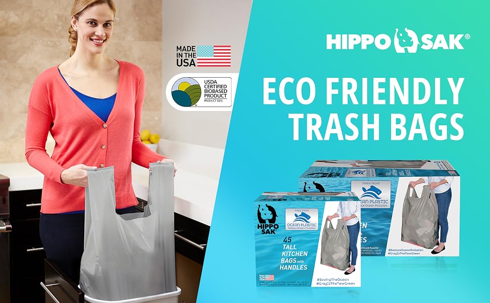 hippo sak tall kitchen bags with handles garbage bags 13 gallon trash bags recyclable trash bags