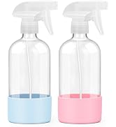 Worldgsb 2 Pack Glass Spray Bottles with Silicone Sleeve, 16 oz Empty Refillable Containers with ...