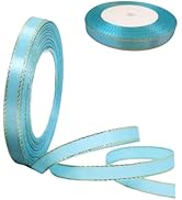 KTENGLEZ Blue Satin Ribbon with Gold Edges 2 Rolls x 3/8 Inch Total 48 Yards,Gold Border Fabric R...