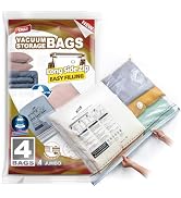 TAILI 4 Pack Vacuum Storage Bags, LONG SIDE ZIP (39x28 inch) Vacuum Seal Bags for Clothing, Jumbo...