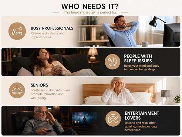Head massager for busy professionals, seniors, sleep issues and relaxation lovers