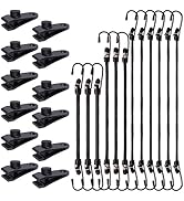 24Pack Bungee Cords with Hooks, 12”/18”/24” Black Bungee Cords with Heavy Duty Tarp Clips, Thicke...