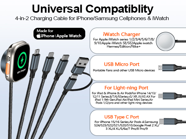 4 in 2 charging cable