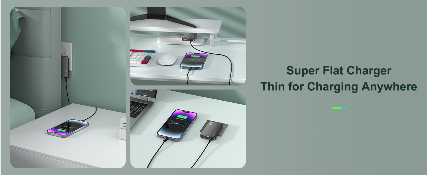 Flat USB charger, thin for anywhere