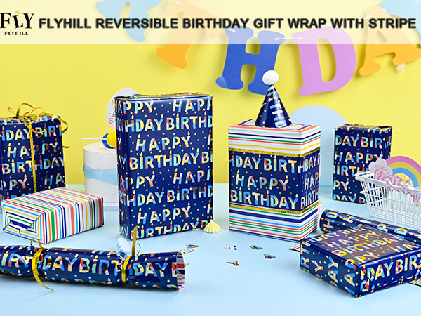 birthday wrapping paper blue gift wrap colorful stripe
