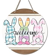 Easter Decorations Door Sign,Wooden Cute Bunny Welcome Easter Door Hanger Easter Door Wreath Hang...
