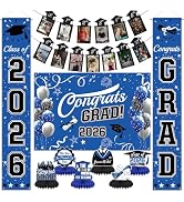 Blue Graduation Decorations Class of 2026, Navy Blue Black Graduation Party Decorations, Congrats...