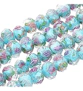 PH PandaHall 60pcs 8~10mm Gold Sand Lampwork Beads Glass Handmade Round Loose Beads for Rosary Ma...