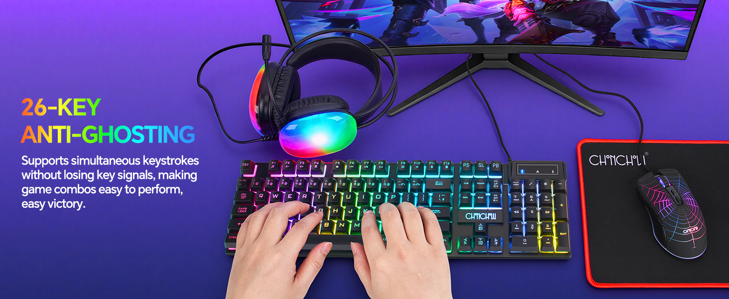 USB Wired Mechanical Feel Anti-ghosting Gaming Keyboard Mouse Mousepad Headset Gamer Bundle Set