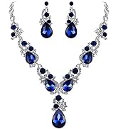 BriLove Women's Wedding Bridal Crystal Multi Teardrop Cluster Statement Necklace Dangle Earrings Set