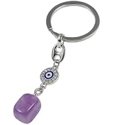 Elurent Crystal Keychain, Healing Gemstone Cube Key Ring with Evil Eye, Hamsa Hand & Flower Charm...