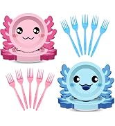 Cogniplay 80Pcs Axolotl Birthday Party Plates 7 Inch Dessert Plates and Forks Cartoon Axolotl Din...