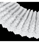 FINGERINSPIRE 5 Yards Floral Cotton Lace Ribbon Embroidery Ruffle Ribbon Trim 8.66inch Wide White...