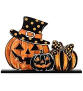 Smile Happy Halloween Wooden Table Decoration, Pumpkin Spooky | Standing Centerpieces, Indoor Dec...