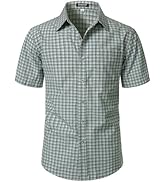 JEMITOP Mens Lightweight Slim Fit Short Sleeve Button Down Shirt Business Casual Plaid Dress Shir...