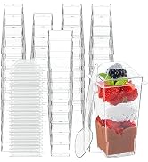 Zezzxu 50 Pack 3 oz Mini Square Dessert Cups with Lids and Spoons, Clear Plastic Parfait Cups App...