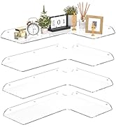 Sezanrpt 11.4x16 Inch Acrylic Corner Floating Shelf Set of 4, Clear Corner Wall Shelf for Home Dé...