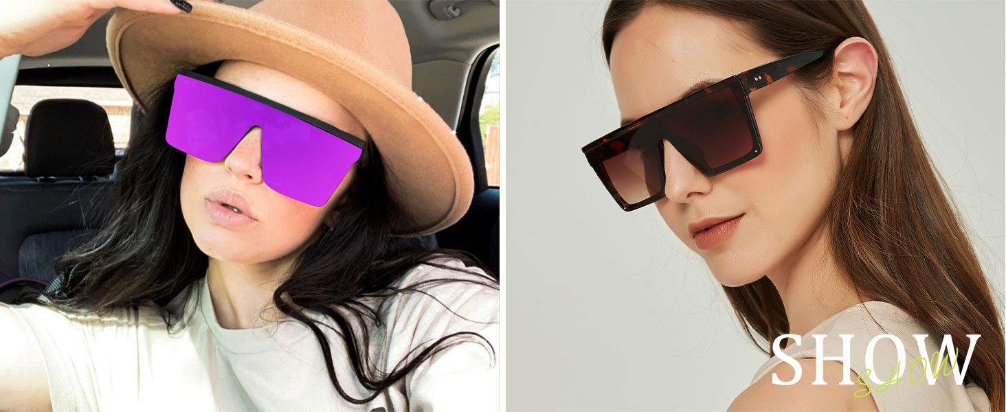 LYZOIT Square Oversized Sunglasses for Women Men Big Flat Top Fashion Shield Large UV Rimless Shades