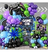 Paready Video Game Balloon Arch, 120 Pcs Blue Purple Green Black Latex Balloon Arch Garland with ...