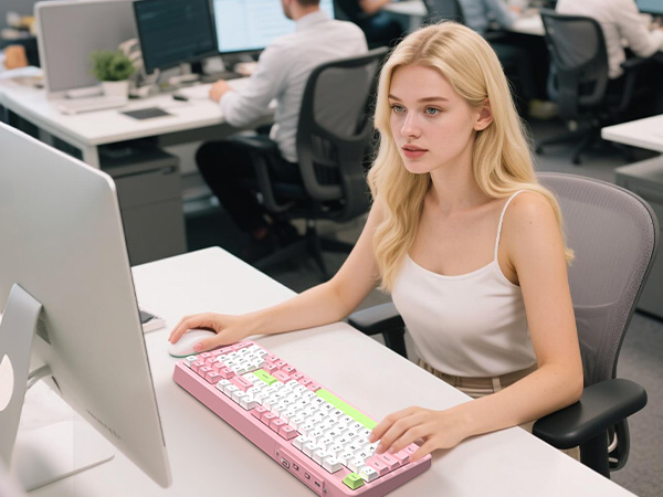 Pink cream mechanical keyboard for office