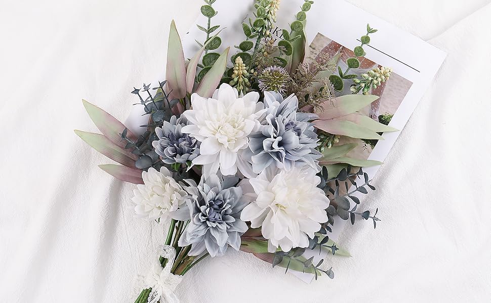white blue artificial flowers