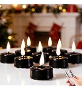 Eywamage Black Flameless Tealights with Remote Batteries, Real Wax Flickering LED Tea Votive Cand...