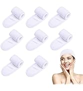 Tatibana White Elastic Terry Cloth Spa Headband, 8 Pack Facial Head Wrap Band Washable Makeup Hea...