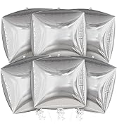 KatchOn, Shiny Silver Cube balloons - 22 Inch, Pack of 6 | Silver Foil Balloons Bachelorette Part...