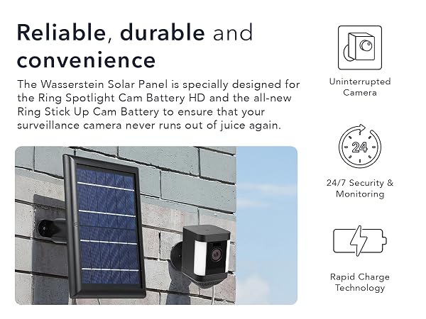 Wasserstein Solar Panel is specially designed for the Ring Spotlight Cam Battery HD