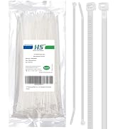 HS 14 Inch Zip Ties White 50 Pounds Tensile Strength Wide Straps (100 Pack) Nylon PA66,Self-Locki...